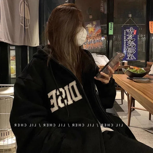 American Style Embroidered Hooded Sweatshirt, Oversize Jacket