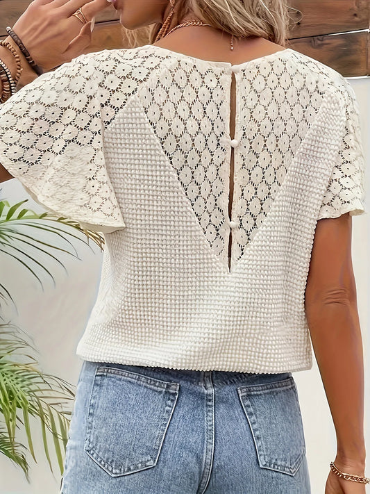 Beach Style Knitted V-Neck Lace Top