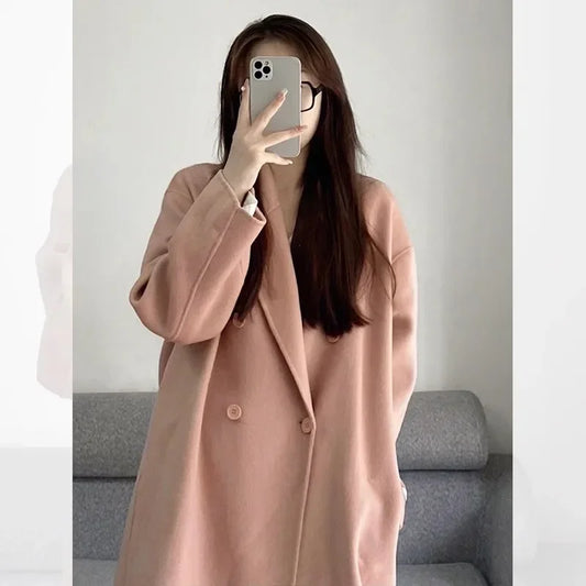 Pink Double-Sided Fleece-Lined Wool Coat