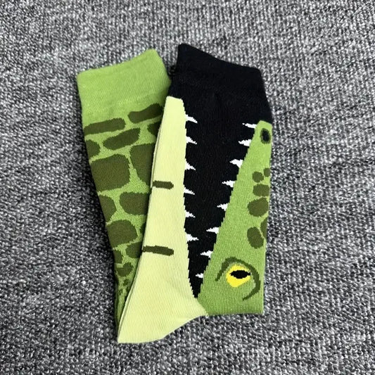 Asymmetrical Crocodile Cotton Socks