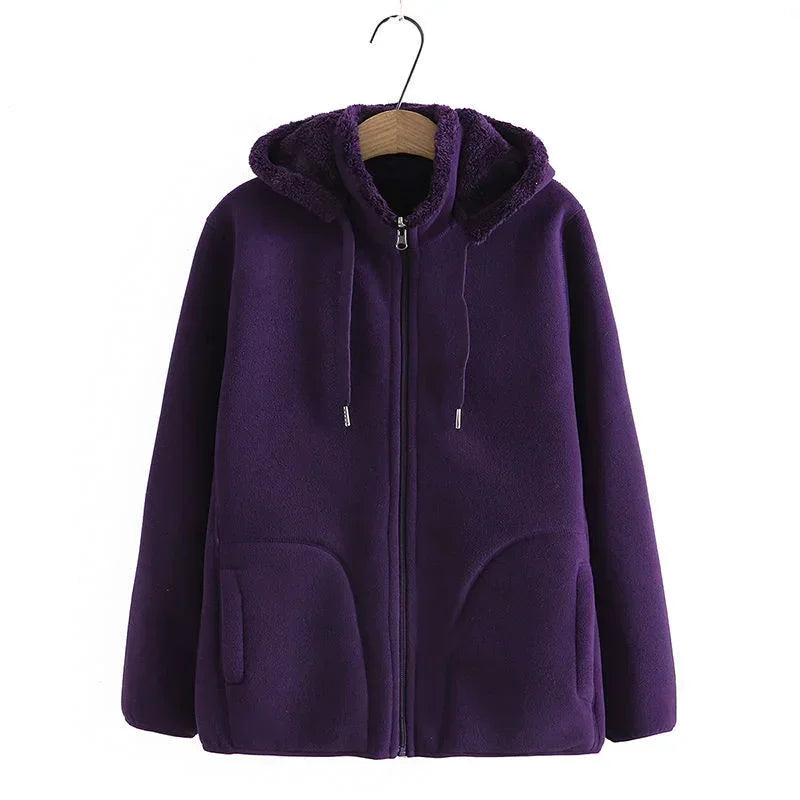 Thick Winter Hoodie Sweatshirt, Polar Fleece Zipper-Up Coat for Women