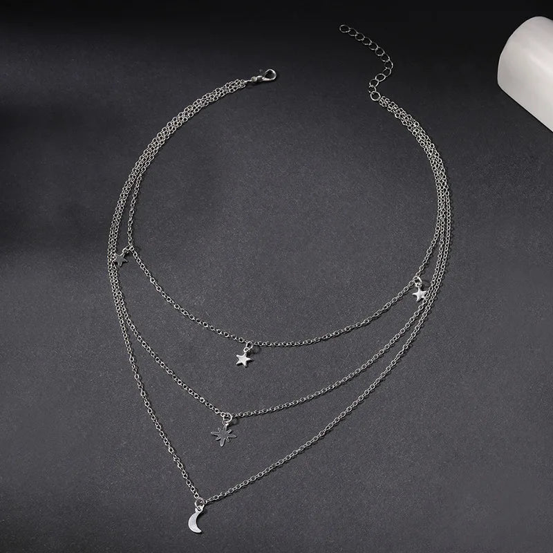 Star Moon Layered Alloy Necklace