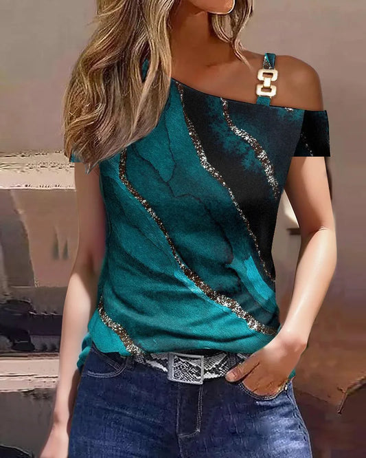 Ruffle Sleeve Casual O-Neck Tee