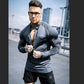 Men's Long Sleeve Zipper Neck Fitness Shirt - Black GYM Sport T-shirt