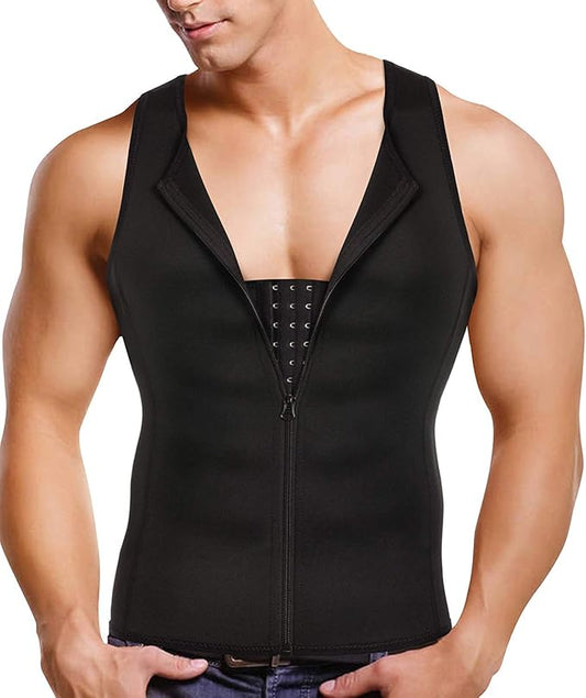 Men's Slimming Tank Top Body Shaper Compression Vest with Zipper & Back Support