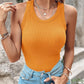Round Neck Built-in Bra Ribbed Tank Top