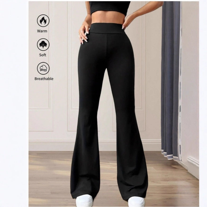 Solid Color Casual Women's High Waist Yoga Bootcut Trousers
