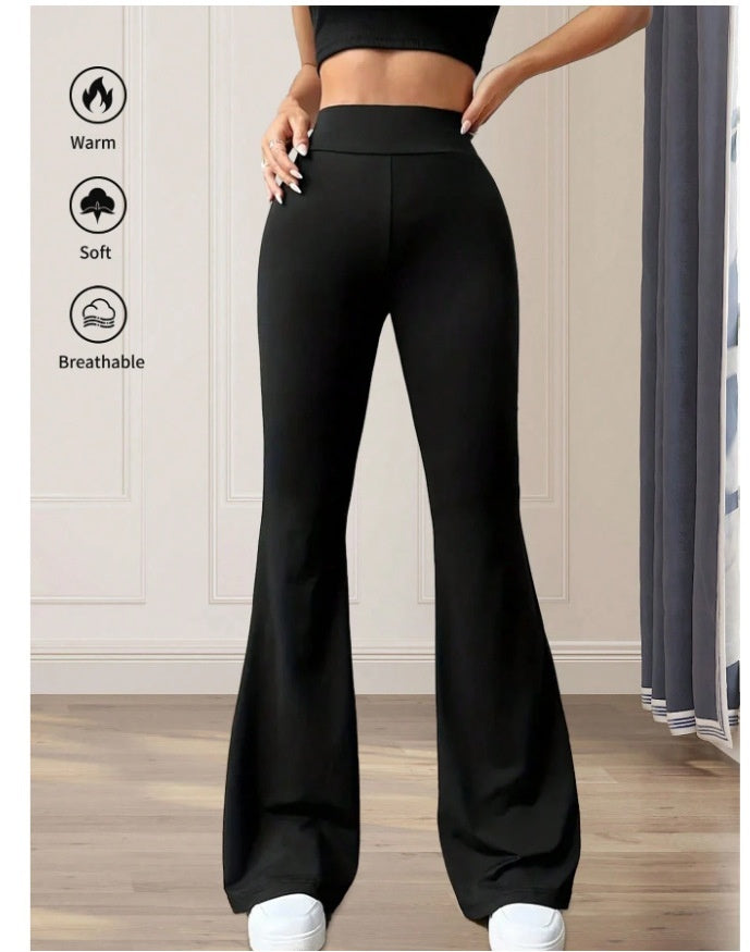 Solid Color Casual Women's High Waist Yoga Bootcut Trousers