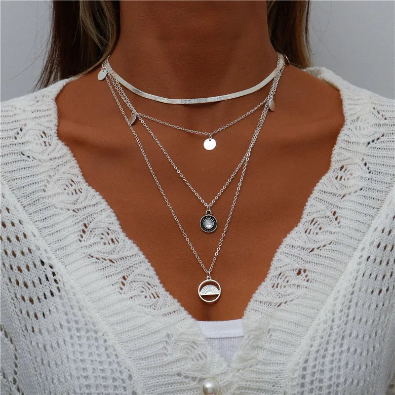 Bohemian Layered Moon Star Necklace