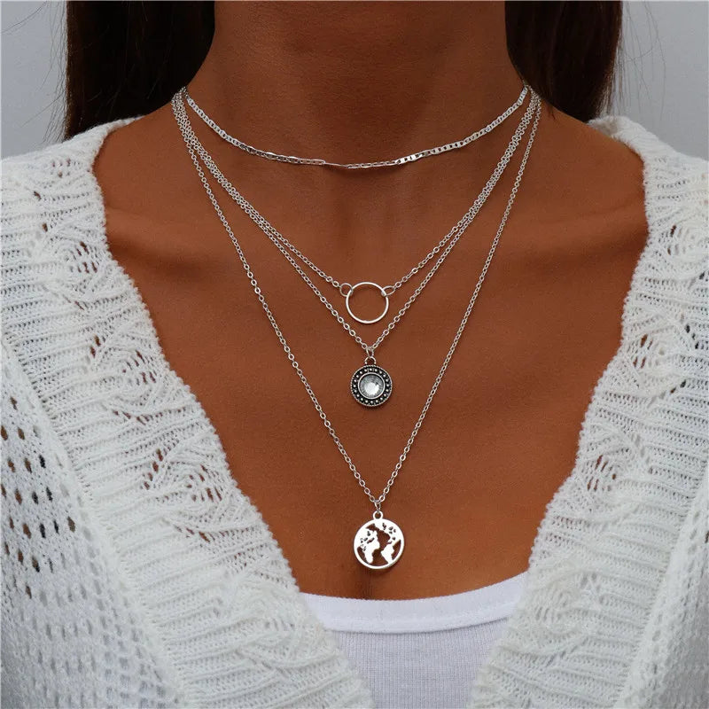 Bohemian Layered Moon Star Necklace