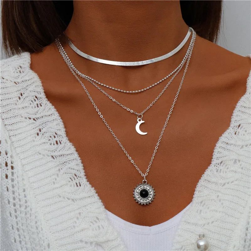 Bohemian Layered Moon Star Necklace