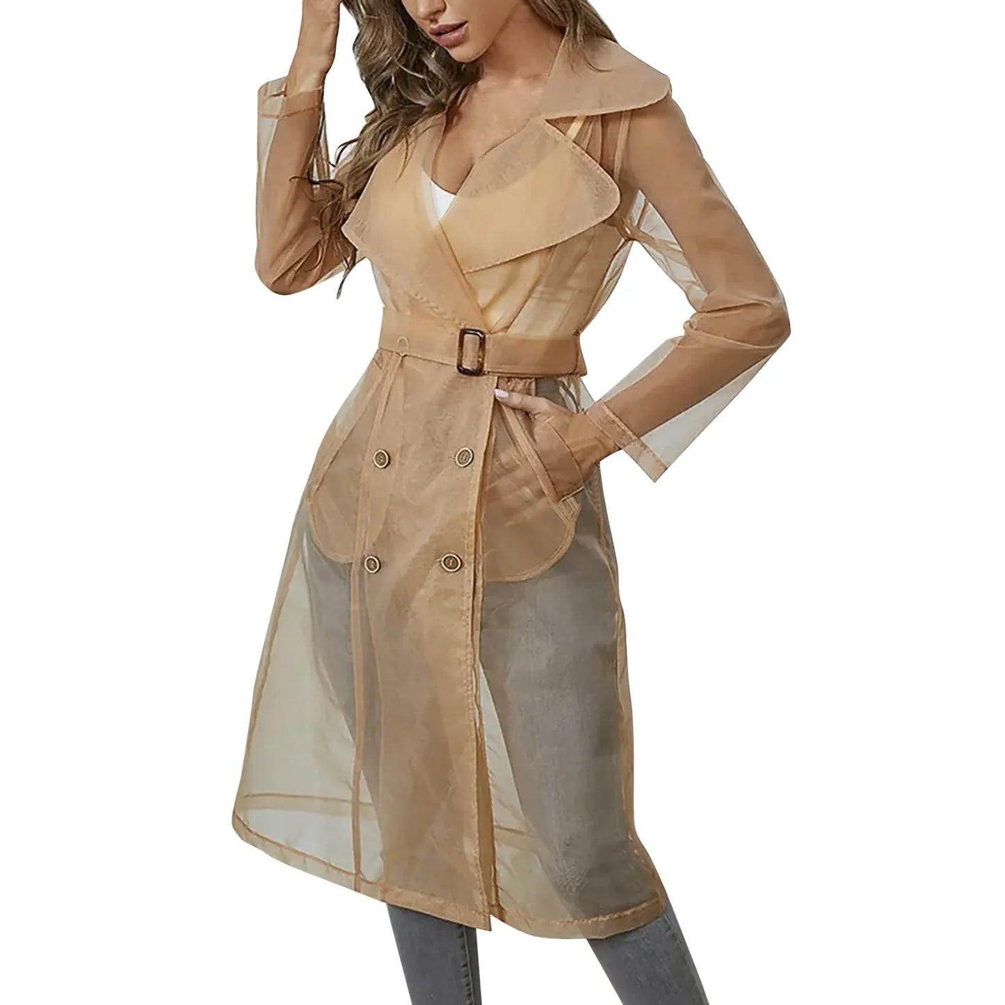 Sheer Thin Lightweight Windbreaker Women Sunscreen Clothes Lapel Single Breasted Long Coat With Belt Large Size Jackets Trench