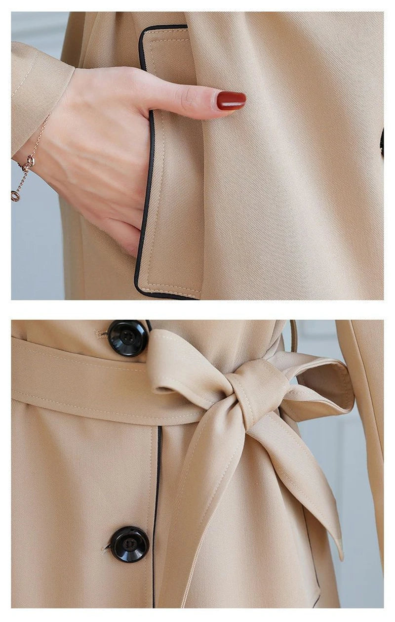 2025 New Suit Collar Trench Coat Spring And Autumn Fashionable Mid Length Jacket Female Double Layered Outwear White Windbreaker