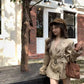 Kaki Color British Style Women's Short Coat Waist Cinched Outerwear Spring Fashion Polyester Fiber Long Sleeve Buttoned Jacket
