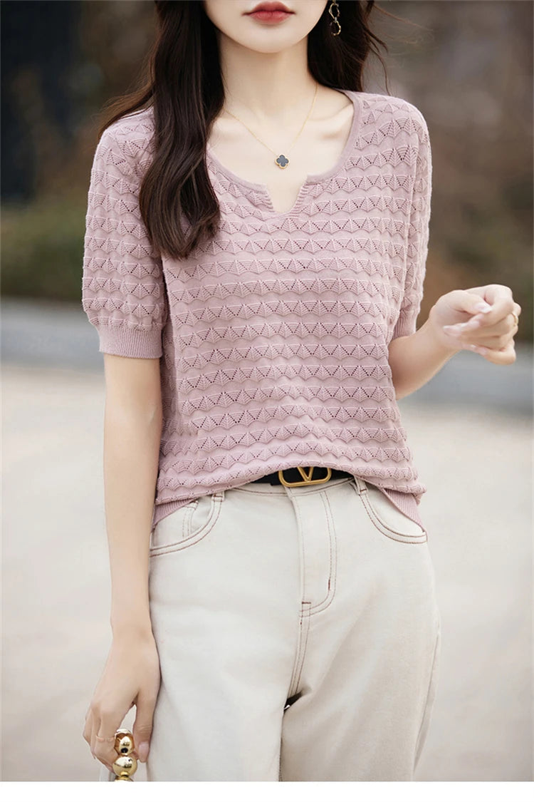 100% Cotton V-Neck Knit Tee