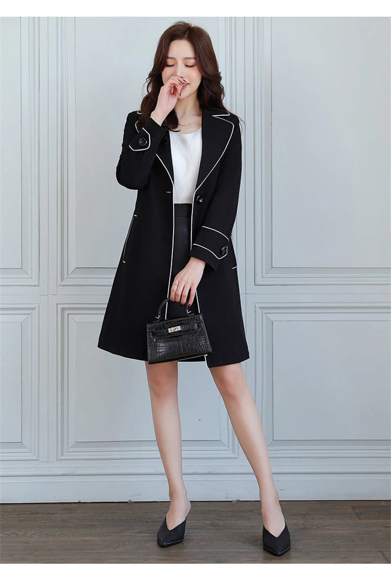 2025 New Suit Collar Trench Coat Spring And Autumn Fashionable Mid Length Jacket Female Double Layered Outwear White Windbreaker