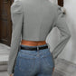 European and American fashion versatile long sleeved short cardigan casual suit jacket top