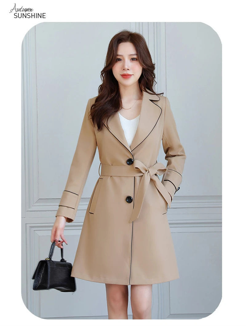 2025 New Suit Collar Trench Coat Spring And Autumn Fashionable Mid Length Jacket Female Double Layered Outwear White Windbreaker