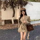 Kaki Color British Style Women's Short Coat Waist Cinched Outerwear Spring Fashion Polyester Fiber Long Sleeve Buttoned Jacket