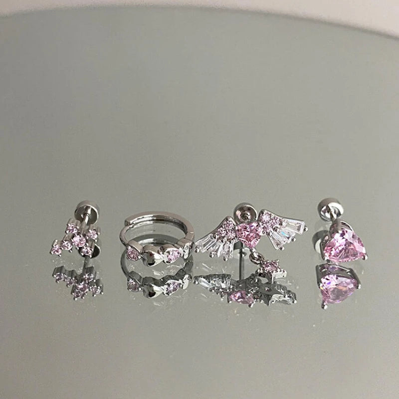 Pink Heart Wings Piercing Earring