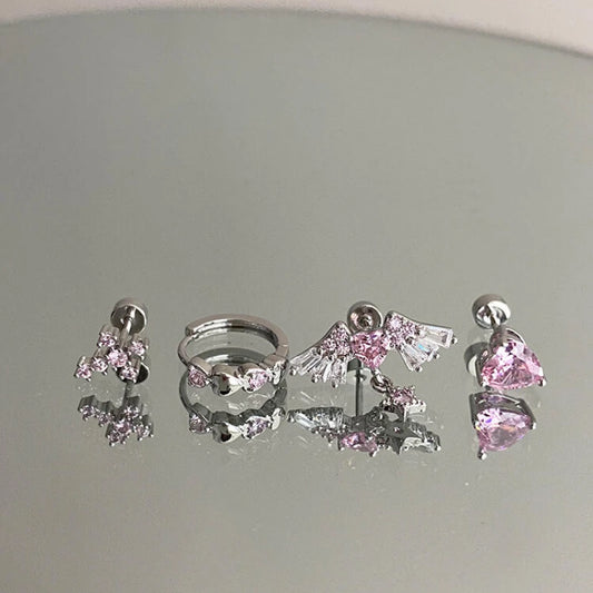 Pink Heart Wings Piercing Earring