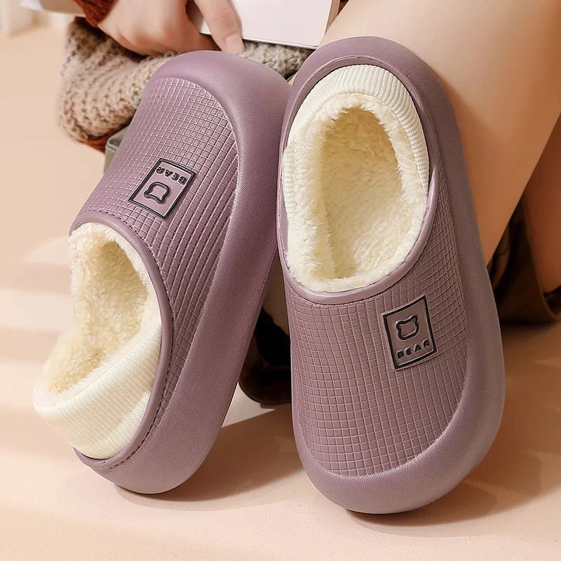 Cute Bear Waterproof Plush Slippers