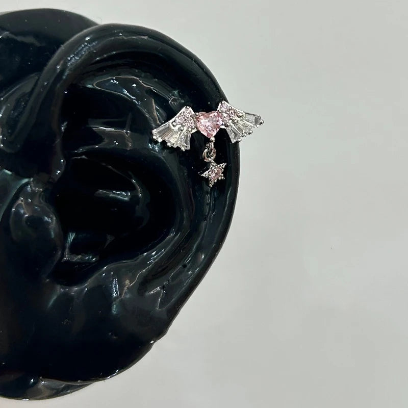 Pink Heart Wings Piercing Earring