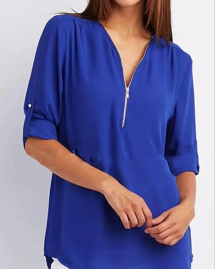 Deep V-Neck Chiffon Blouse