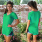 V-Neck Short Sleeve Arc Hem Top