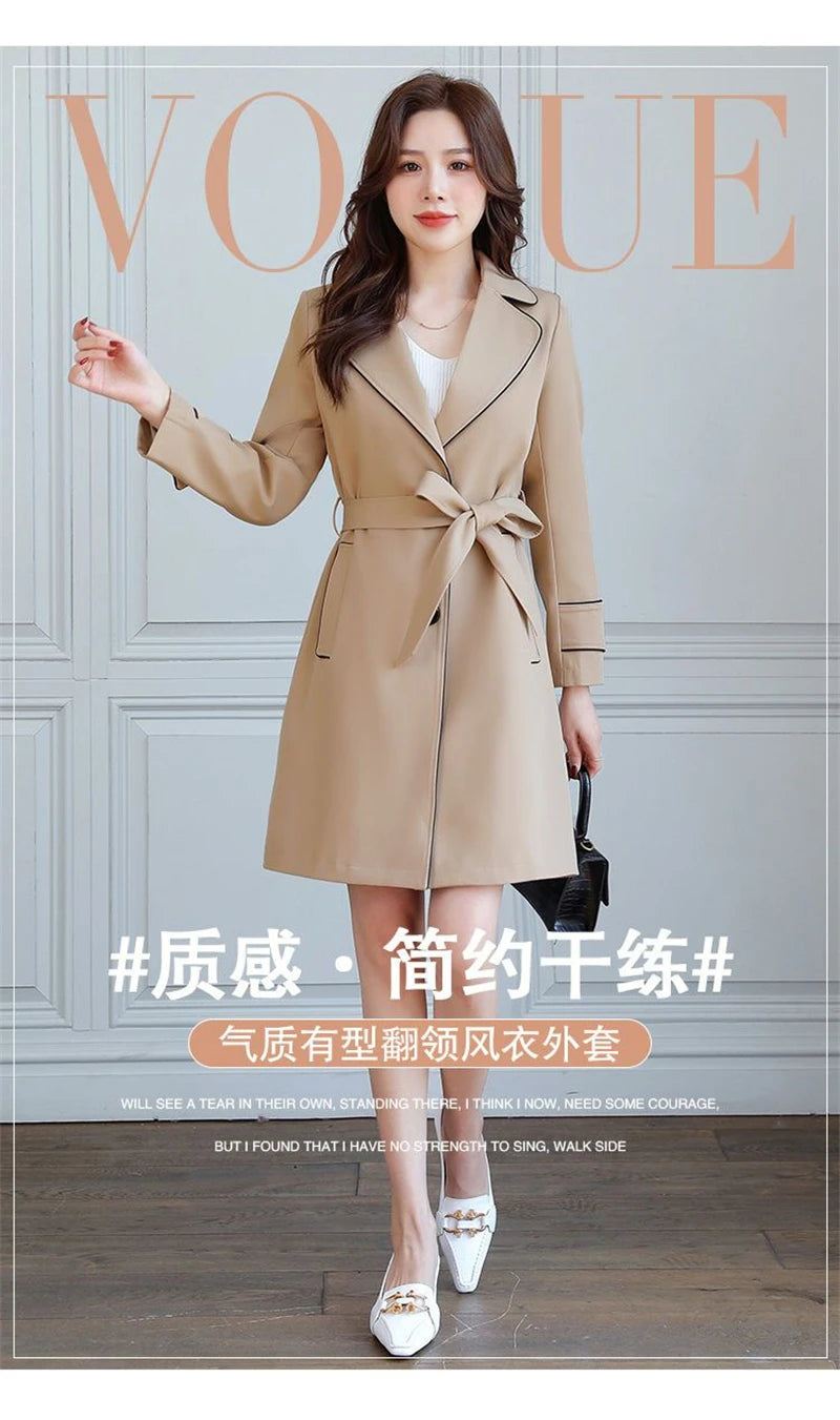 2025 New Suit Collar Trench Coat Spring And Autumn Fashionable Mid Length Jacket Female Double Layered Outwear White Windbreaker