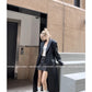Lautaro Spring Autumn Extra Long Black Loose Pu Leather Trench Coat for Women Shoulder Pads Double Breasted Faux Leather Blazer
