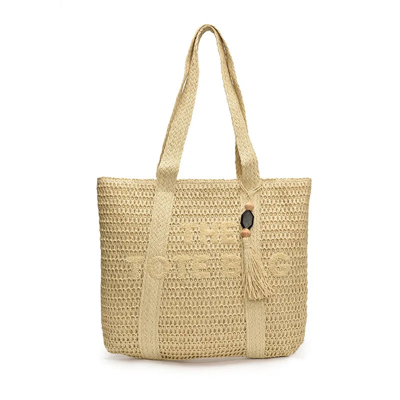 French Style Large Straw Beach Tote Bag
