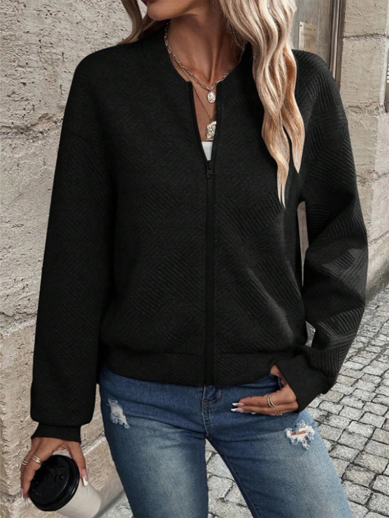 Solid Color Zipper Fashion Jacket