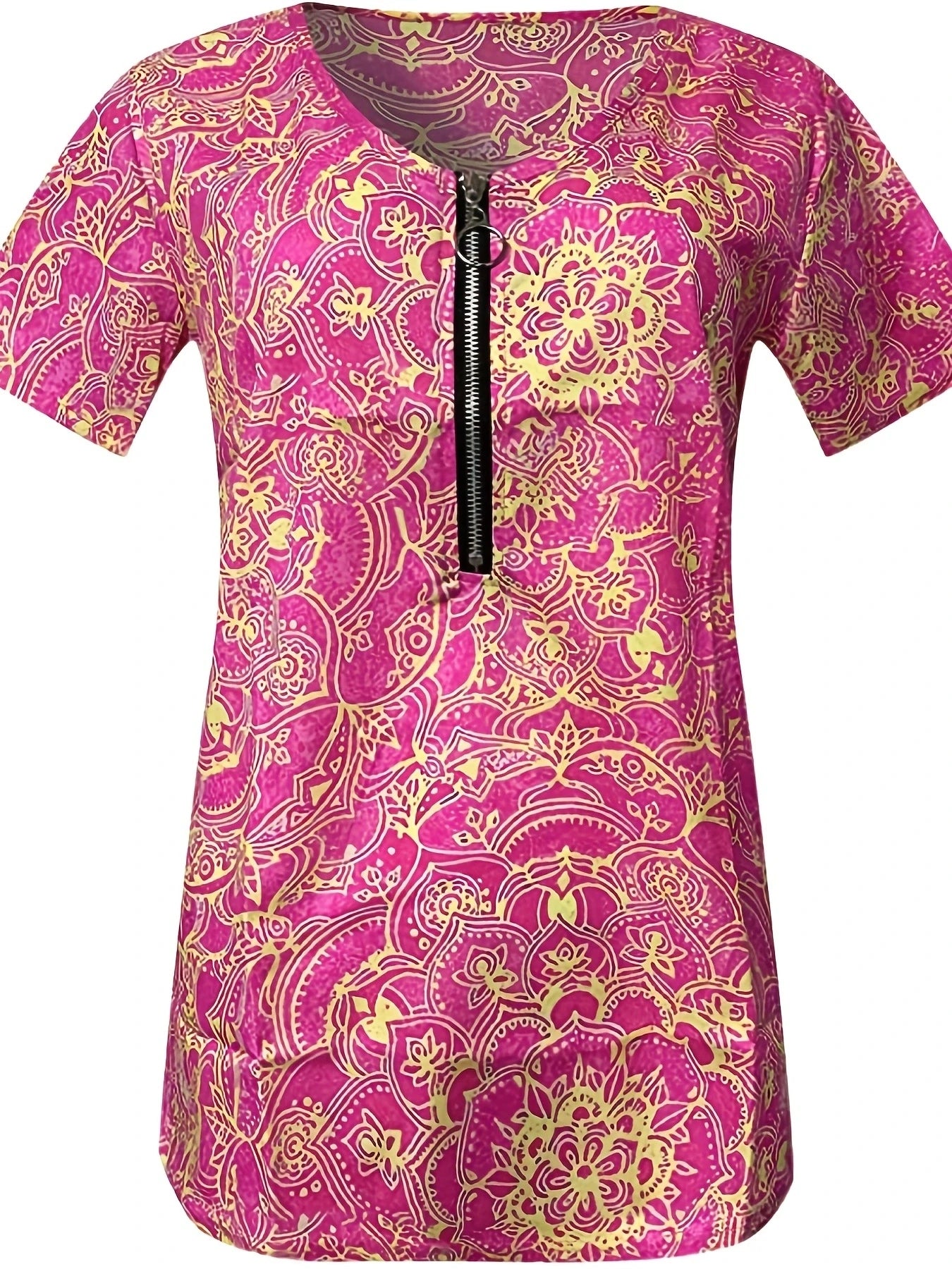 Short Sleeve Printed Zippered Top