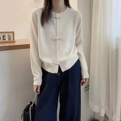 Elegant Red Round Neck Button Cardigan