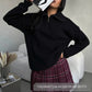 Fashion Black Half-Zip Lapel Sweater for Women