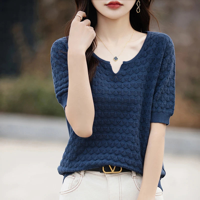 100% Cotton V-Neck Knit Tee