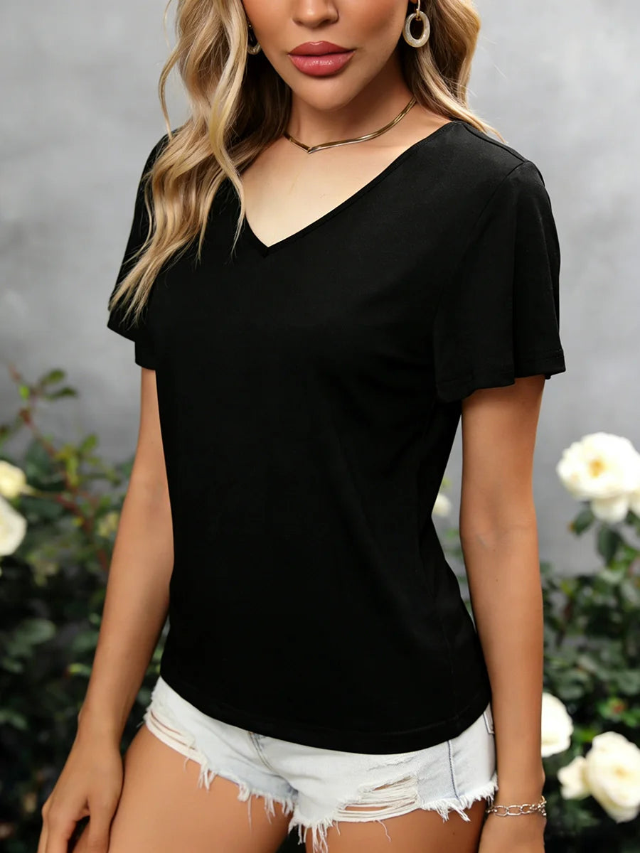 Crisscross Back V-Neck Twist Tee