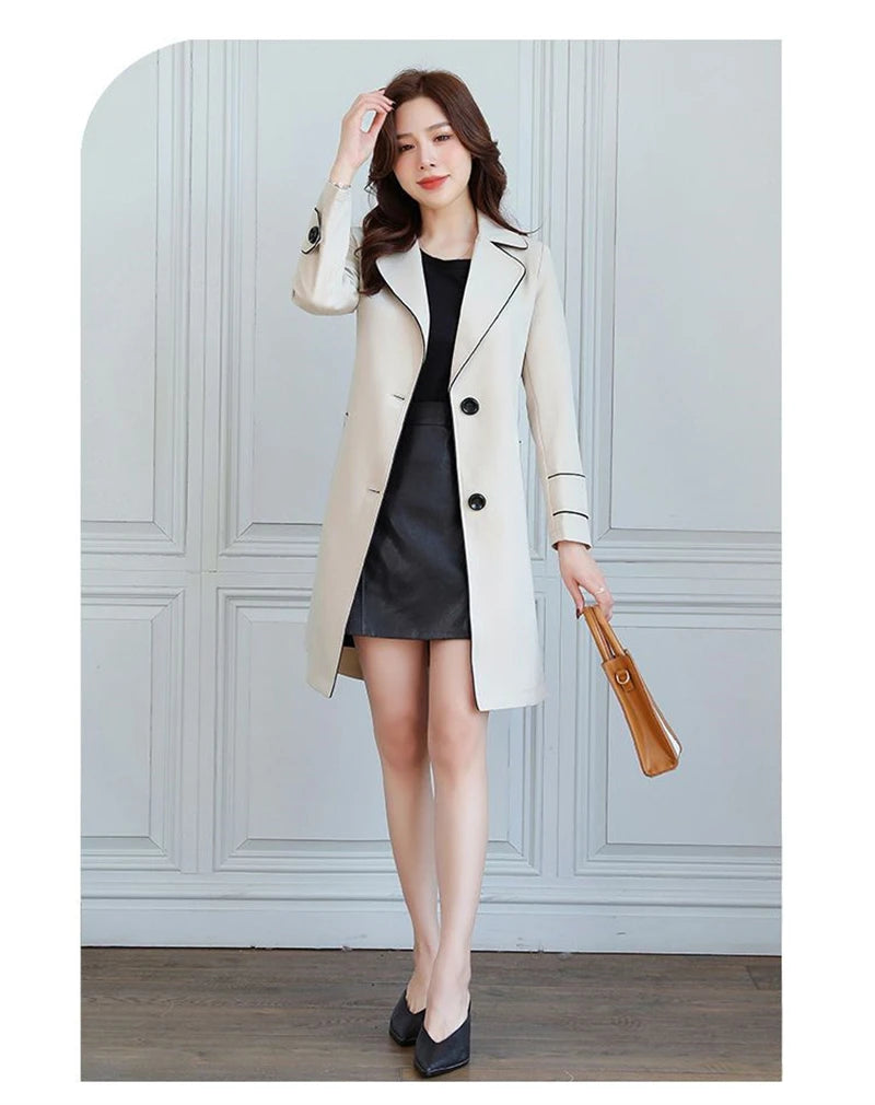 2025 New Suit Collar Trench Coat Spring And Autumn Fashionable Mid Length Jacket Female Double Layered Outwear White Windbreaker