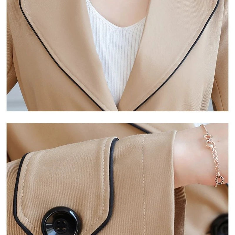 2025 New Suit Collar Trench Coat Spring And Autumn Fashionable Mid Length Jacket Female Double Layered Outwear White Windbreaker