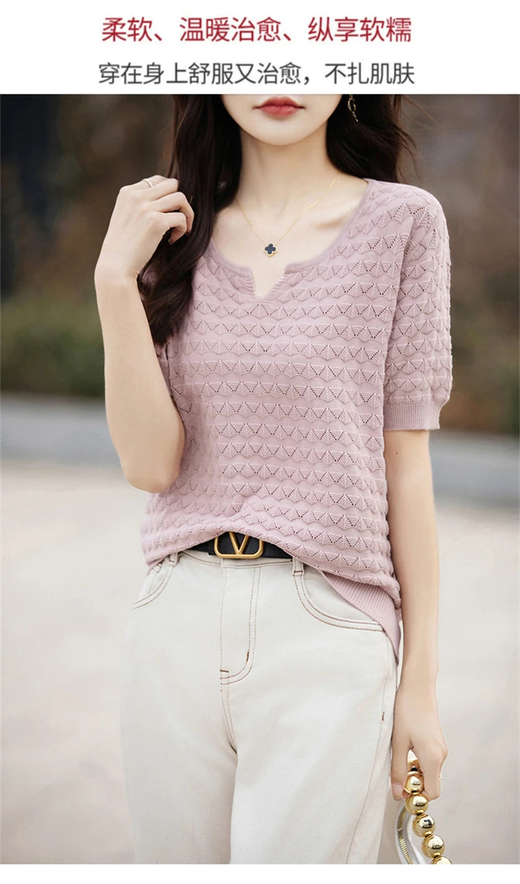 100% Cotton V-Neck Knit Tee