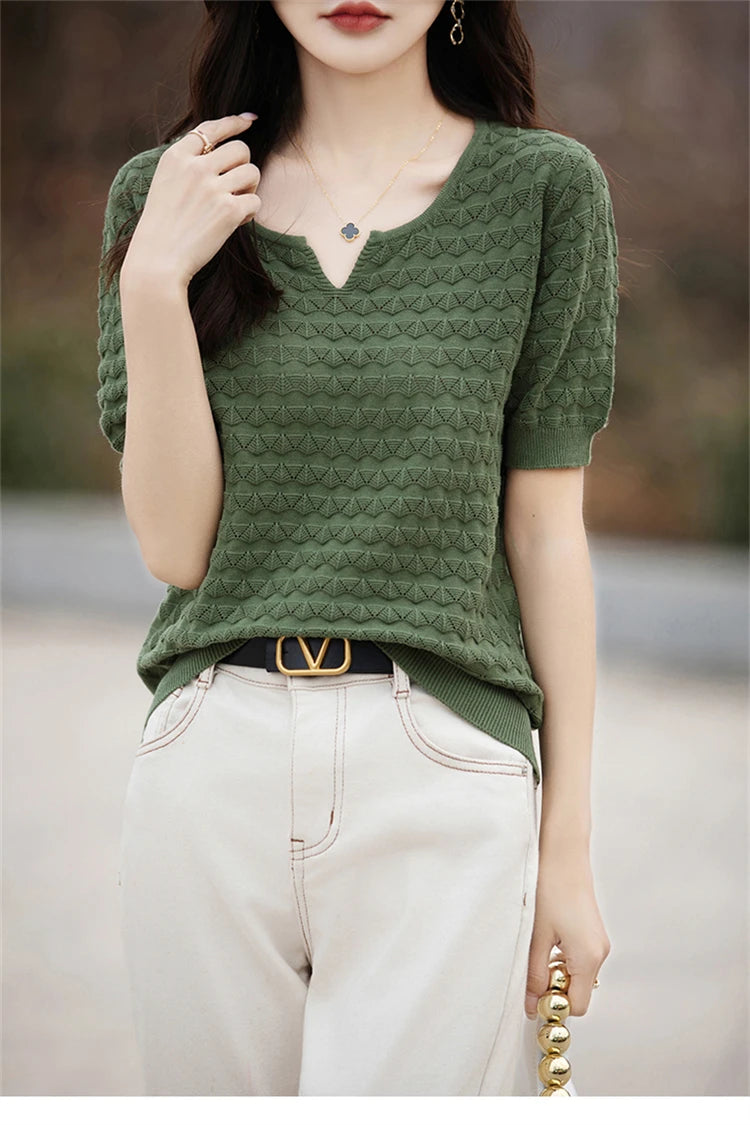 100% Cotton V-Neck Knit Tee