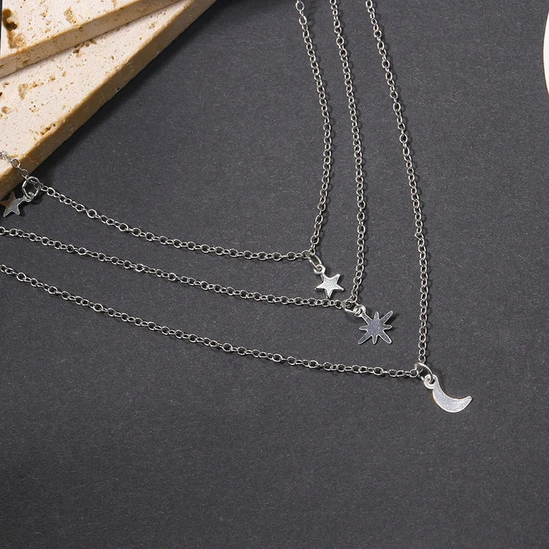 Star Moon Layered Alloy Necklace