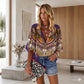 Ethnic Geometric Print Flare Sleeve Top