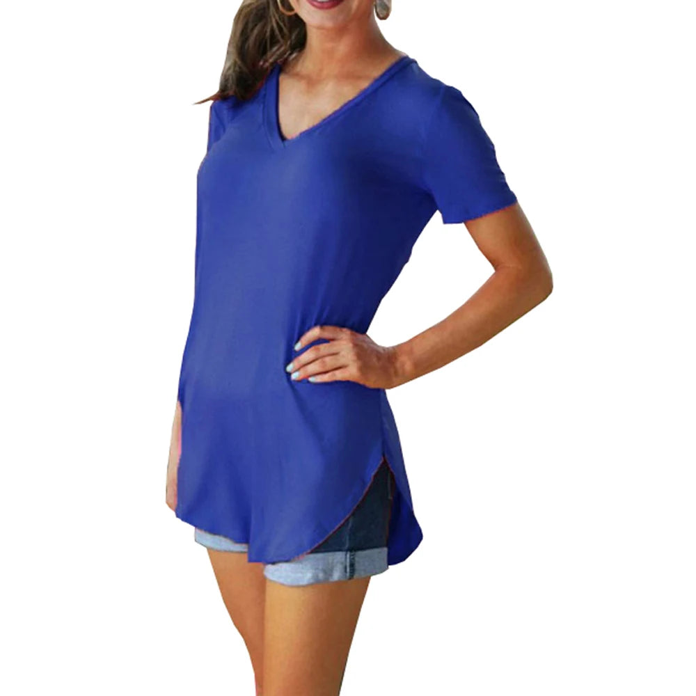 V-Neck Short Sleeve Arc Hem Top