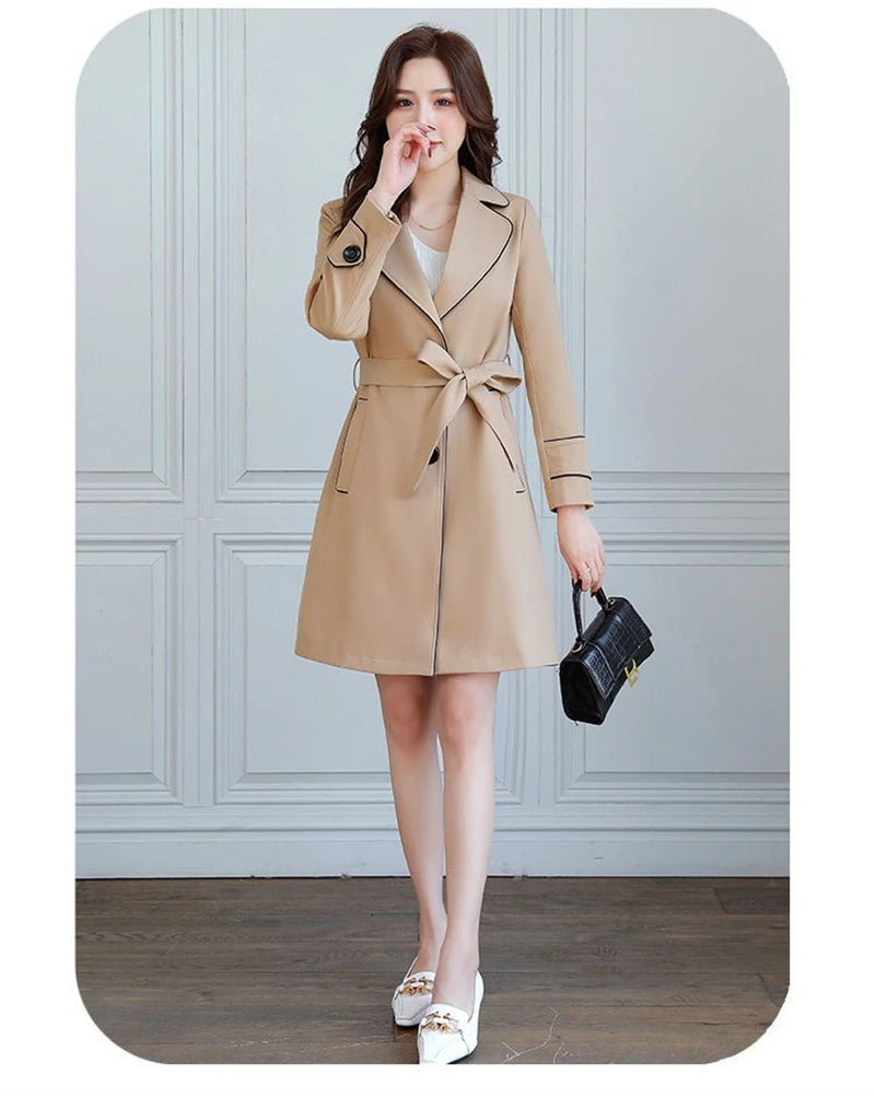 2025 New Suit Collar Trench Coat Spring And Autumn Fashionable Mid Length Jacket Female Double Layered Outwear White Windbreaker