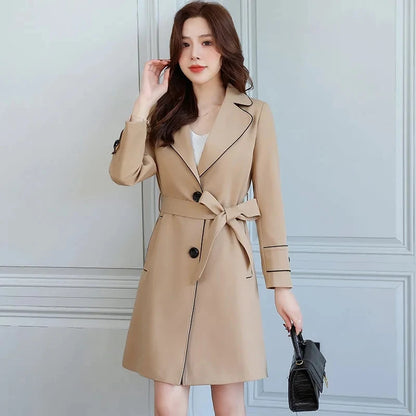 2025 New Suit Collar Trench Coat Spring And Autumn Fashionable Mid Length Jacket Female Double Layered Outwear White Windbreaker