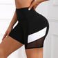 Women's High Waisted Mesh Colorblocked Yoga Shorts with Pockets Tummy Tuck Exercise Shorts