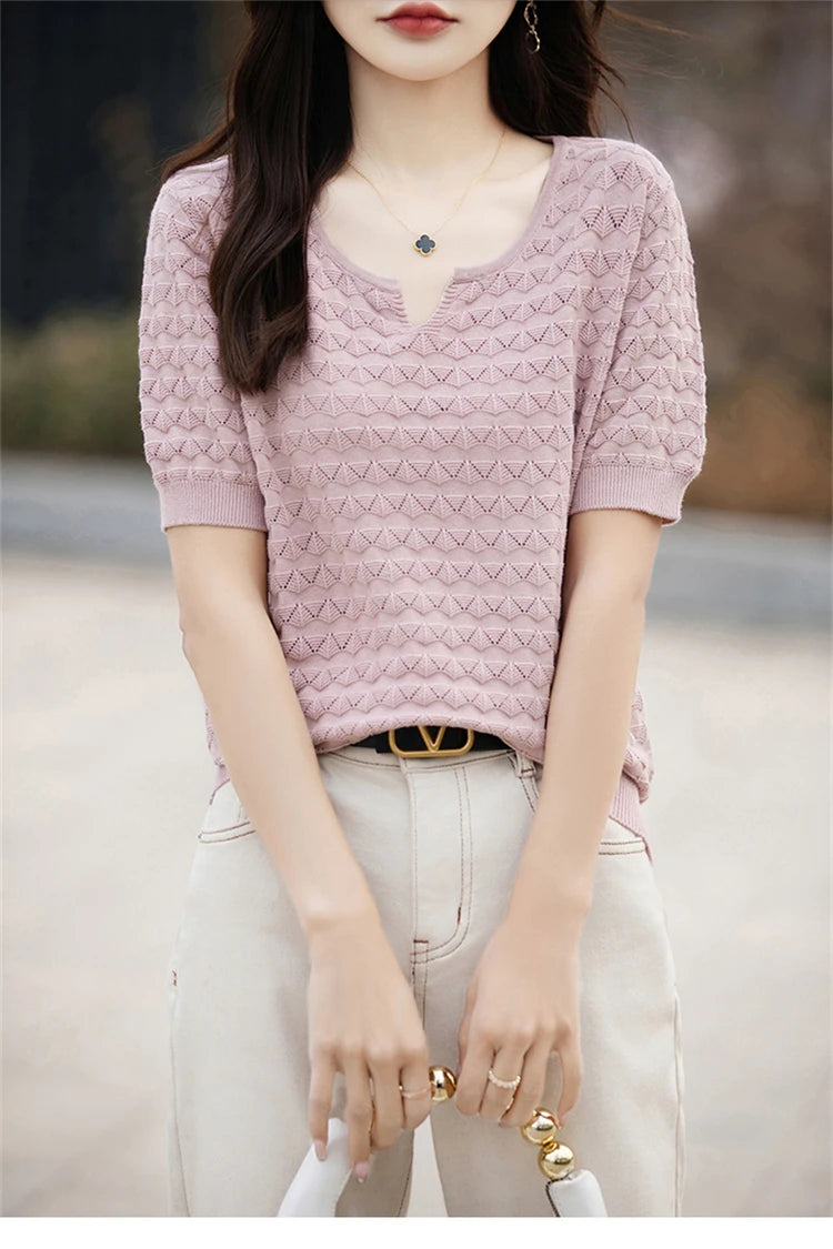 100% Cotton V-Neck Knit Tee