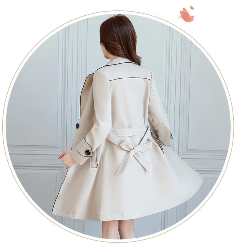 2025 New Suit Collar Trench Coat Spring And Autumn Fashionable Mid Length Jacket Female Double Layered Outwear White Windbreaker